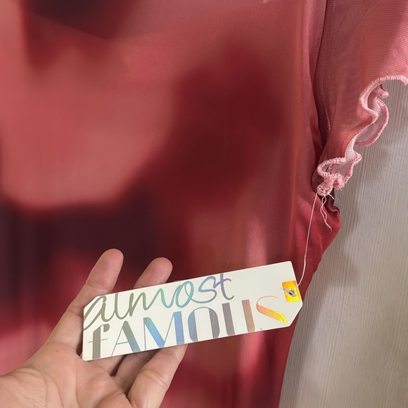 Juniors' Almost Famous Pink Short Sleeve Mesh Funnel Neck Maxi Dress 90s Size XL - Picture 5 of 8